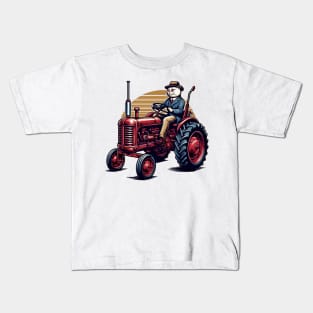 Funny Cat Driving Tractor Kids T-Shirt